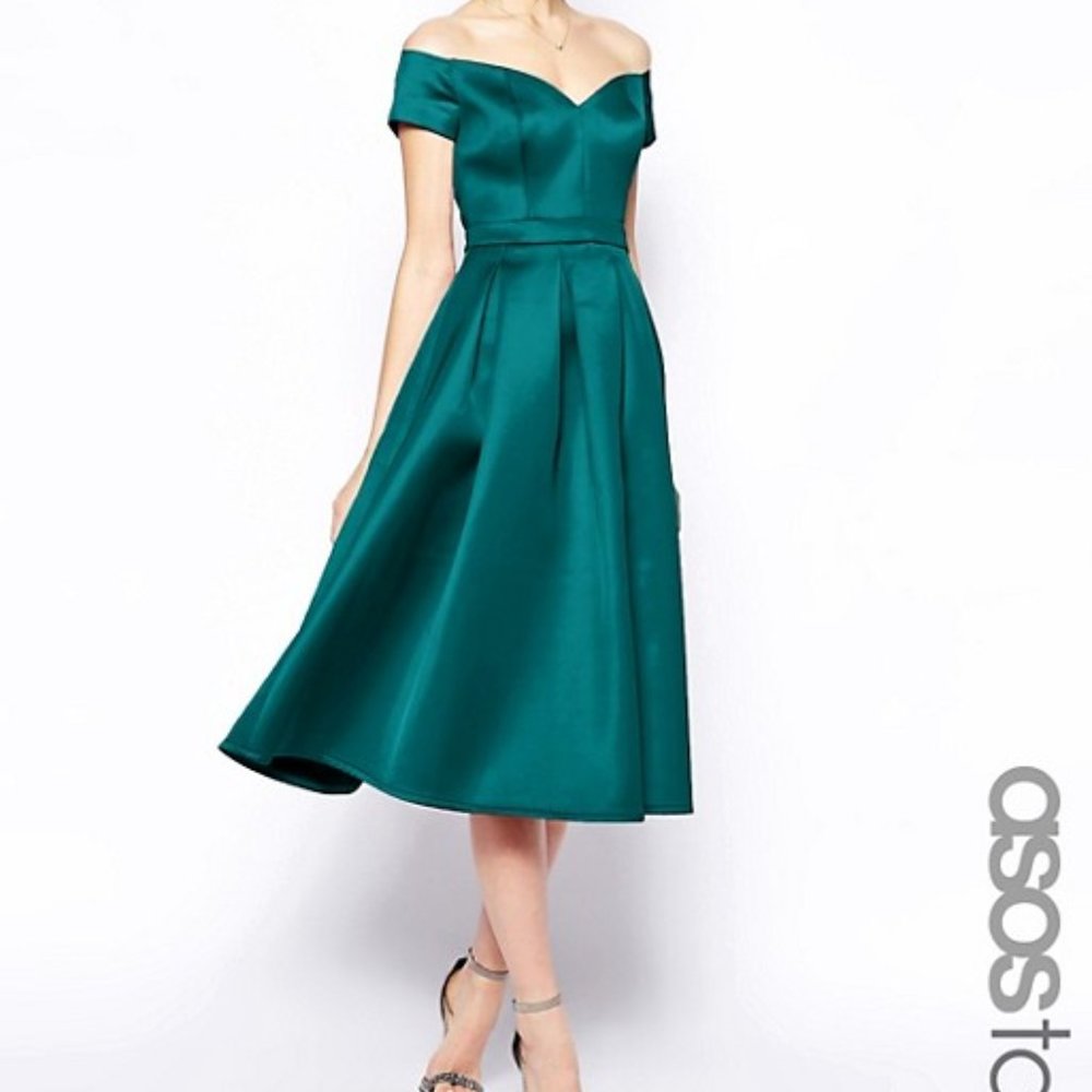 ASOS Satin Bardot Midi Prom Dress